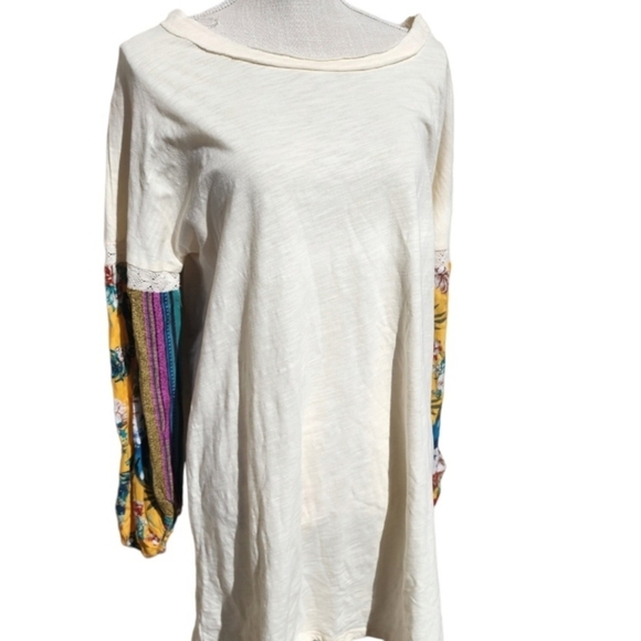 Umgee Dress Medium Cream With Tropical Floral Puff Sleeves 100% Cotton Boho - Picture 6 of 12